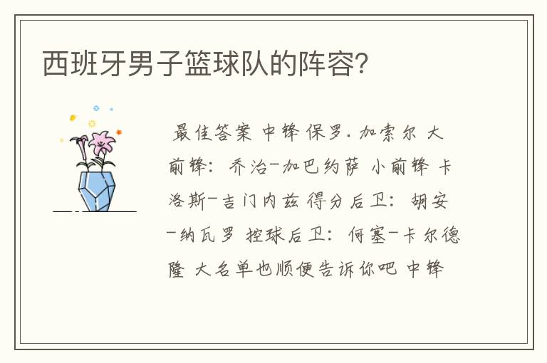 西班牙男子篮球队的阵容?
