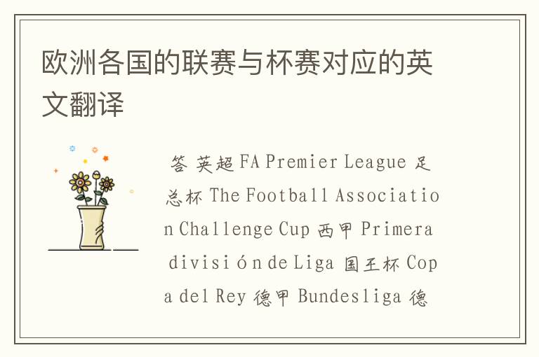 欧洲各国的联赛与杯赛对应的英文翻译