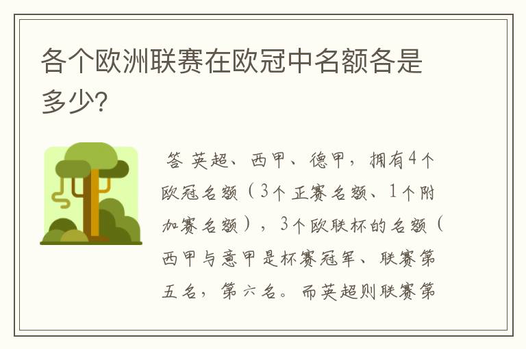 各个欧洲联赛在欧冠中名额各是多少?