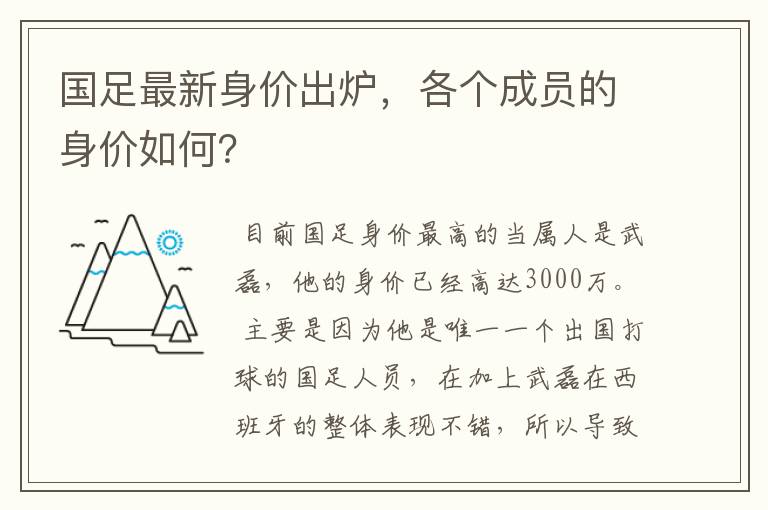 国足最新身价出炉,各个成员的身价如何?
