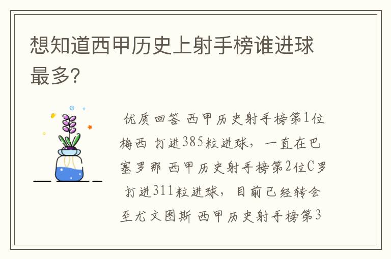 想知道西甲历史上射手榜谁进球最多?