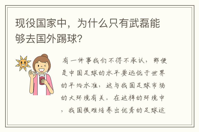 现役国家中,为什么只有武磊能够去国外踢球?