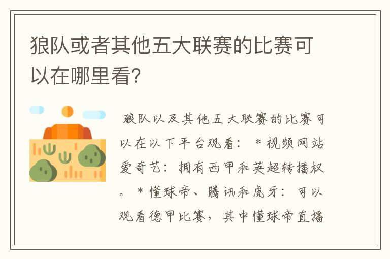 狼队或者其他五大联赛的比赛可以在哪里看?