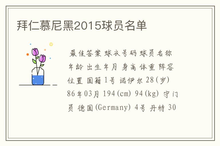 拜仁慕尼黑2015球员名单
