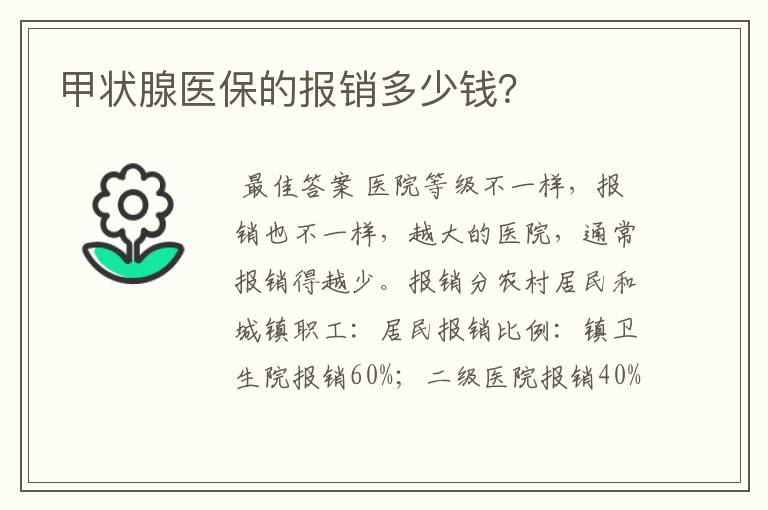 甲状腺医保的报销多少钱?