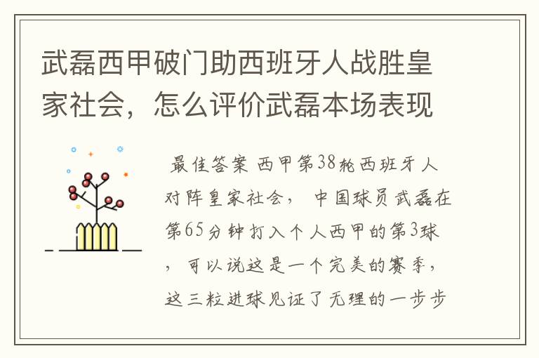 武磊西甲破门助西班牙人战胜皇家社会,怎么评价武磊本场表现?