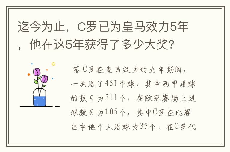 迄今为止,C罗已为皇马效力5年,他在这5年获得了多少大奖?