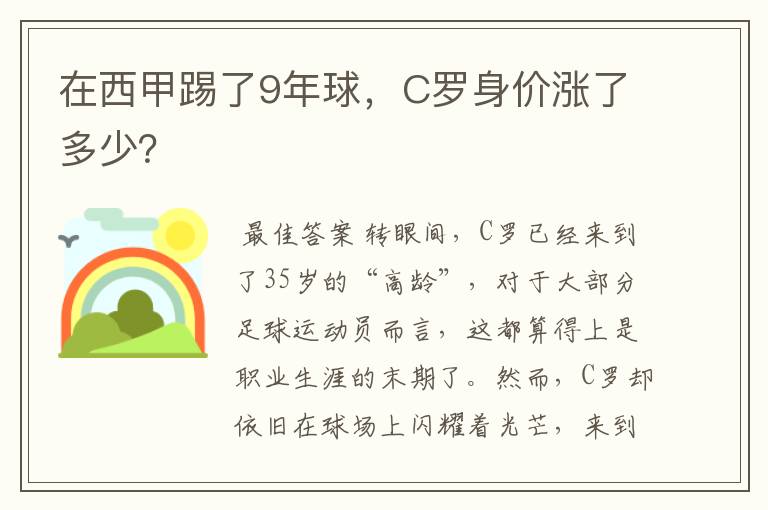 在西甲踢了9年球,C罗身价涨了多少?