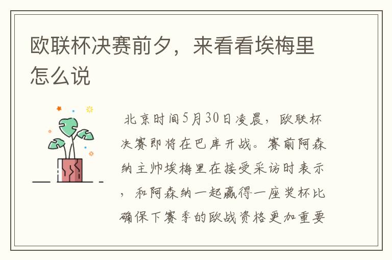 欧联杯决赛前夕,来看看埃梅里怎么说