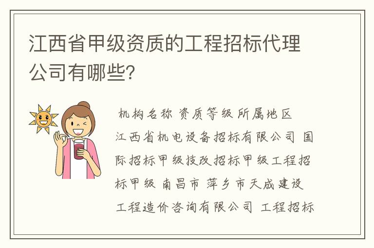 江西省甲级资质的工程招标代理公司有哪些?