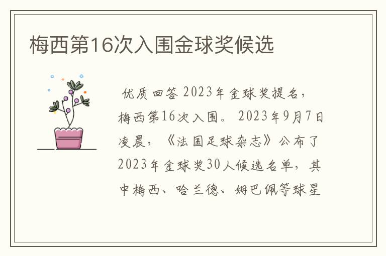 梅西第16次入围金球奖候选