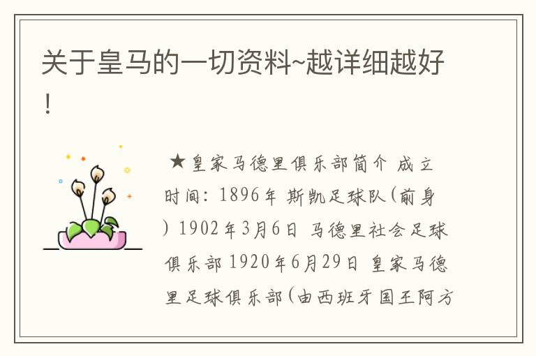 关于皇马的一切资料~越详细越好!