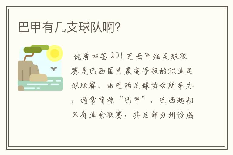 巴甲有几支球队啊?