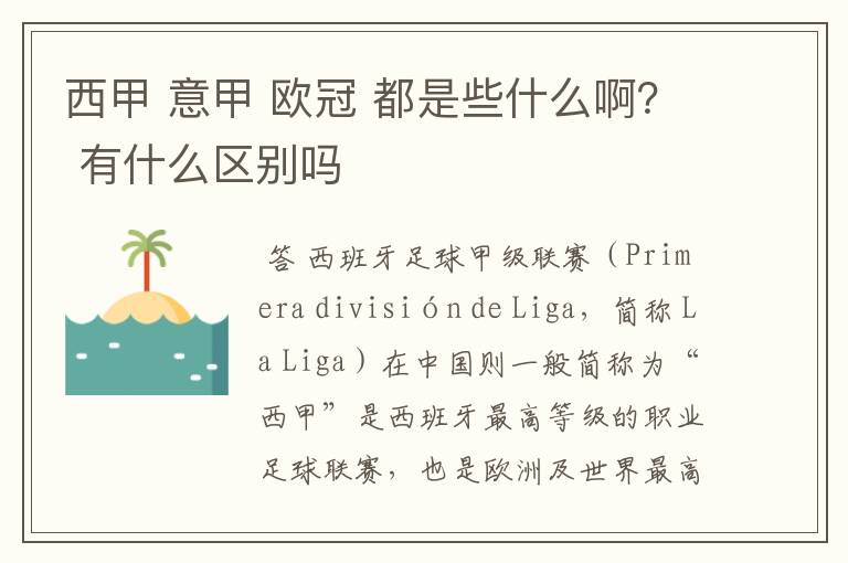西甲 意甲 欧冠 都是些什么啊? 有什么区别吗