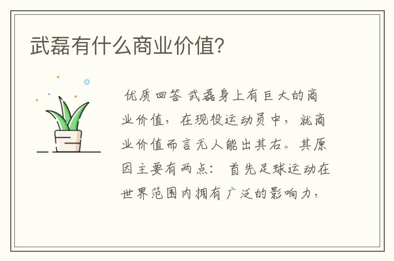 武磊有什么商业价值？