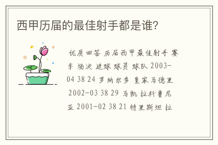 西甲历届的最佳射手都是谁?