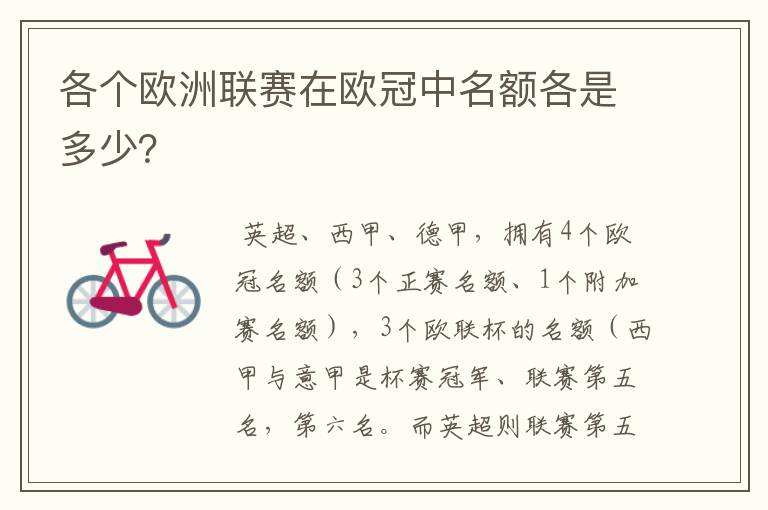 各个欧洲联赛在欧冠中名额各是多少?