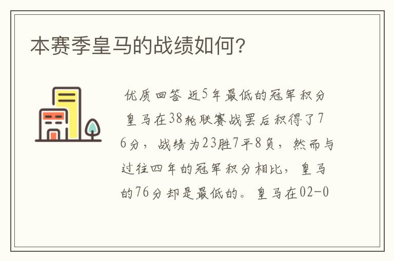本赛季皇马的战绩如何?