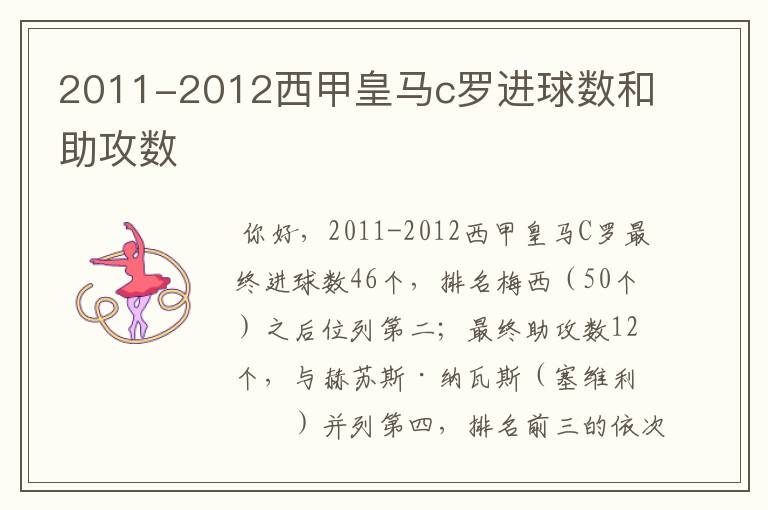 2011-2012西甲皇马c罗进球数和助攻数