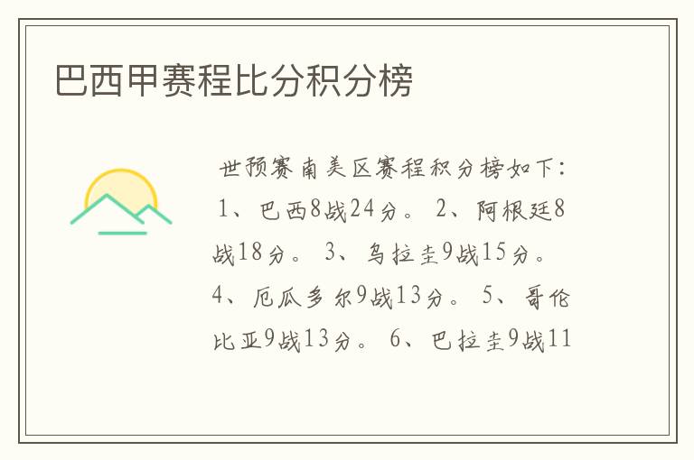 巴西甲赛程比分积分榜