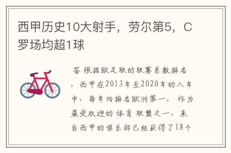 西甲历史10大射手,劳尔第5,C罗场均超1球