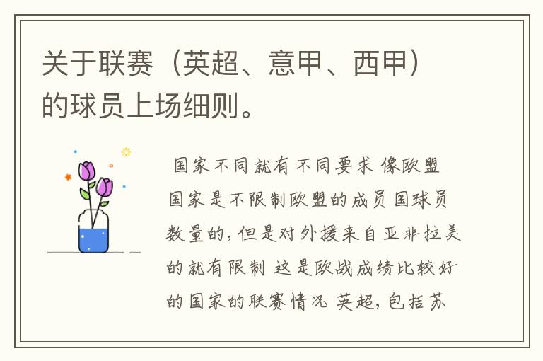 关于联赛(英超、意甲、西甲)的球员上场细则。