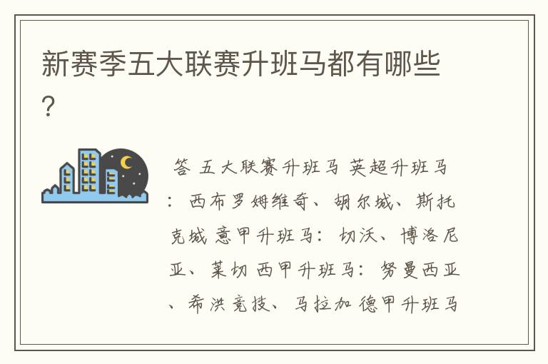 新赛季五大联赛升班马都有哪些?