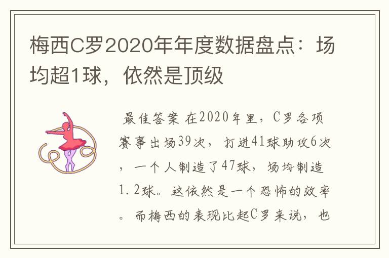 梅西C罗2020年年度数据盘点:场均超1球,依然是顶级