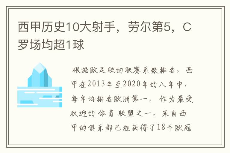 西甲历史10大射手,劳尔第5,C罗场均超1球