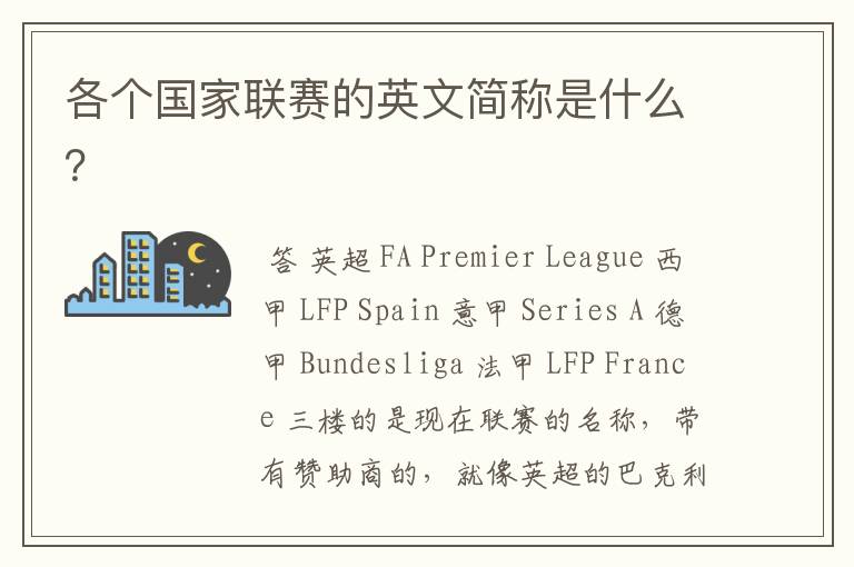 各个国家联赛的英文简称是什么?