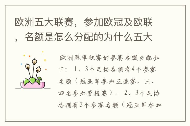 欧洲五大联赛,参加欧冠及欧联,名额是怎么分配的为什么五大联赛只有法甲