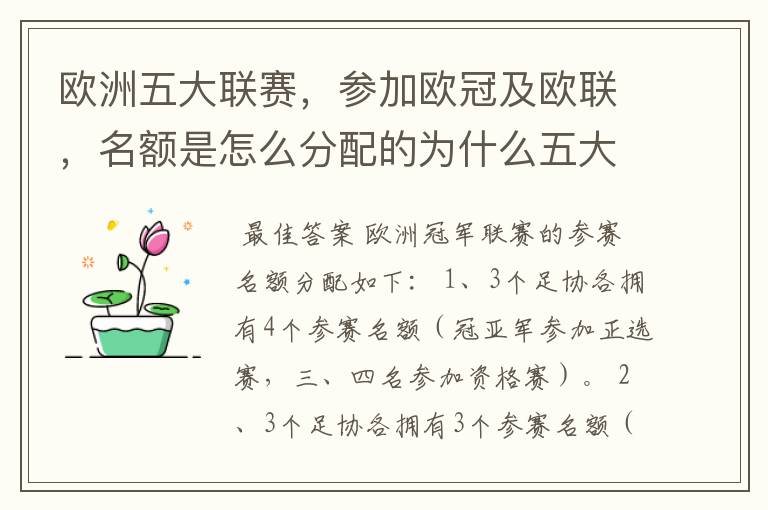 欧洲五大联赛,参加欧冠及欧联,名额是怎么分配的为什么五大联赛只有法甲