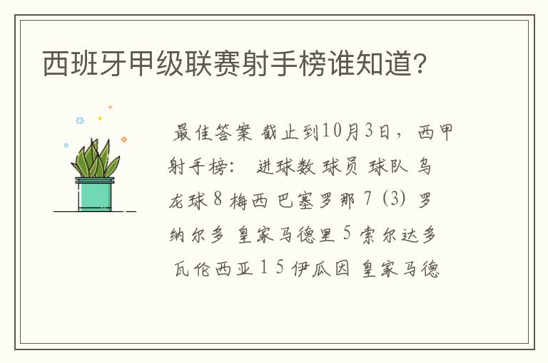 西班牙甲级联赛射手榜谁知道?