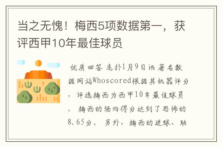 当之无愧!梅西5项数据第一,获评西甲10年最佳球员