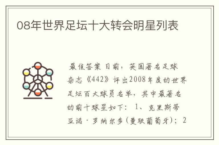 08年世界足坛十大转会明星列表