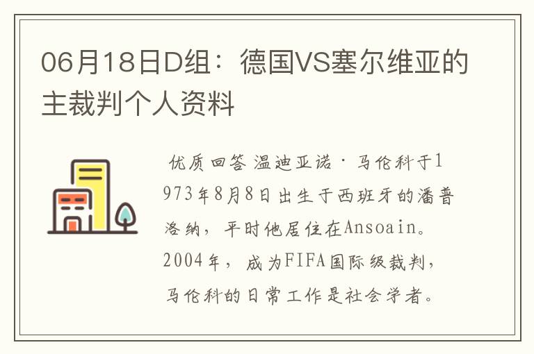 06月18日D组:德国VS塞尔维亚的主裁判个人资料
