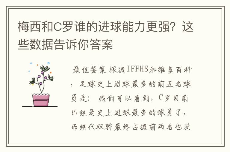 梅西和C罗谁的进球能力更强?这些数据告诉你答案