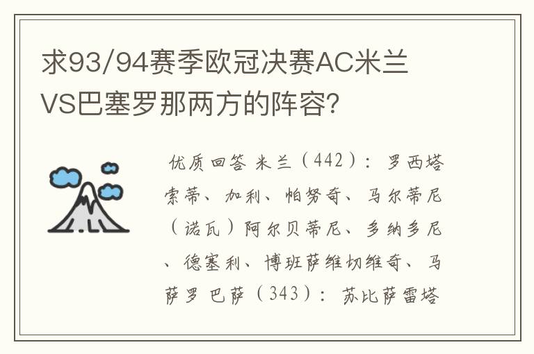 求93/94赛季欧冠决赛AC米兰VS巴塞罗那两方的阵容?