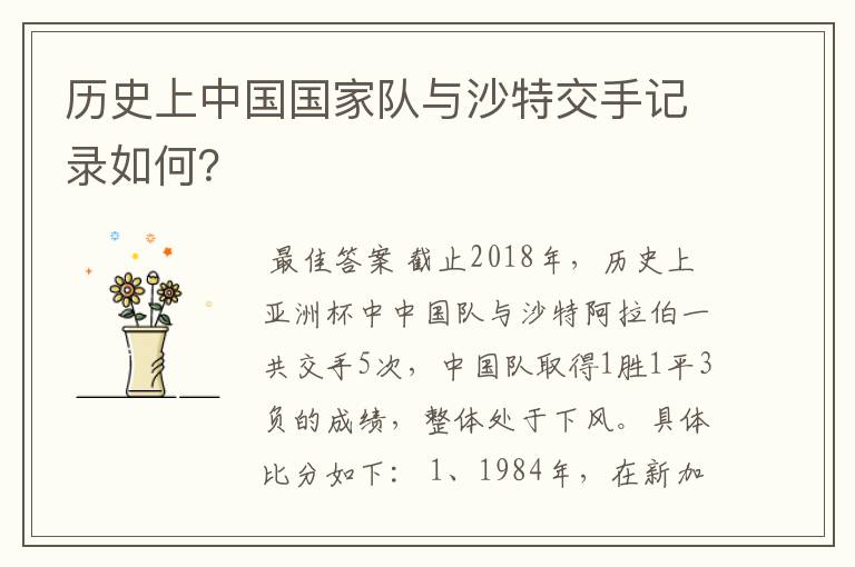 历史上中国国家队与沙特交手记录如何?