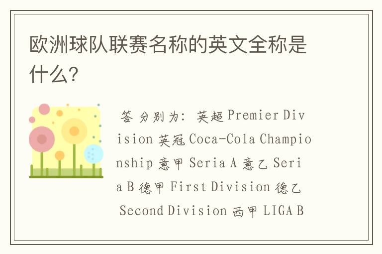 欧洲球队联赛名称的英文全称是什么?