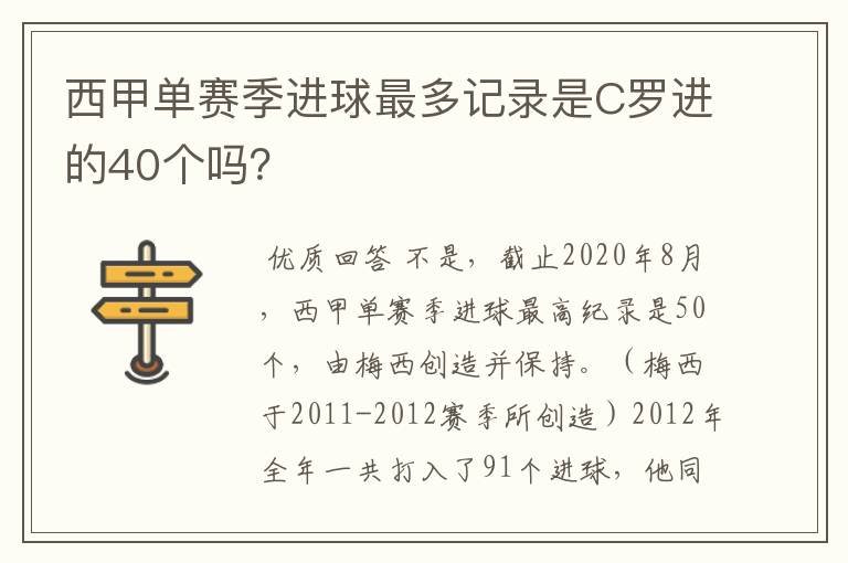 西甲单赛季进球最多记录是C罗进的40个吗?