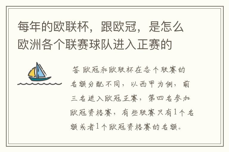 每年的欧联杯,跟欧冠,是怎么欧洲各个联赛球队进入正赛的