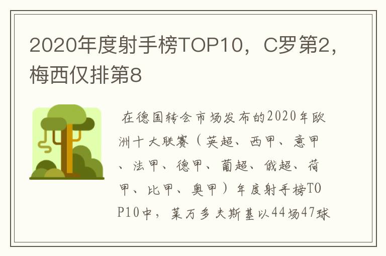 2020年度射手榜TOP10,C罗第2,梅西仅排第8