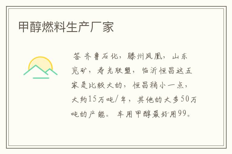 甲醇燃料生产厂家
