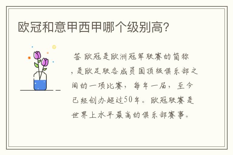 欧冠和意甲西甲哪个级别高?
