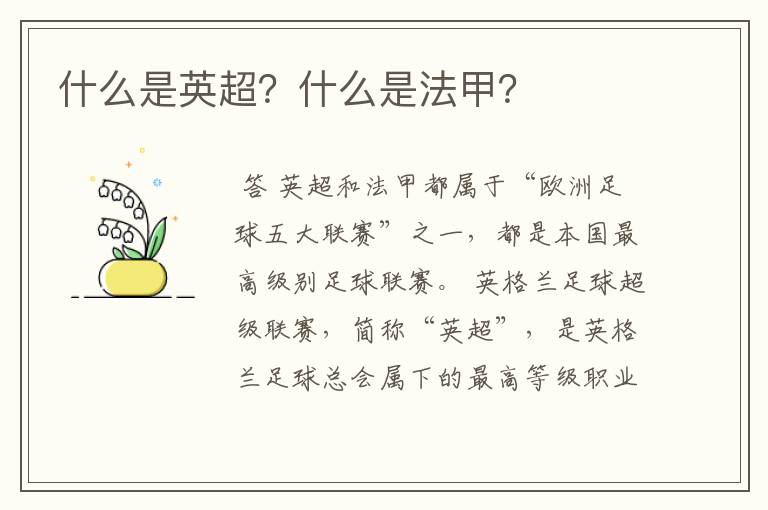 什么是英超?什么是法甲?