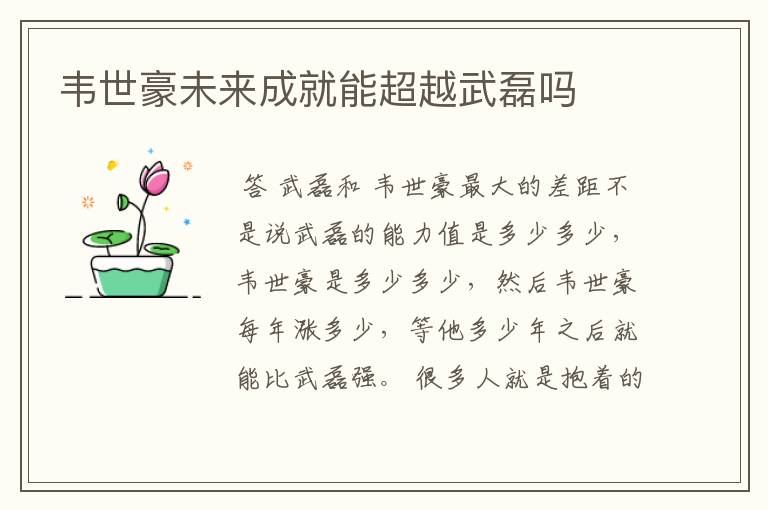 韦世豪未来成就能超越武磊吗