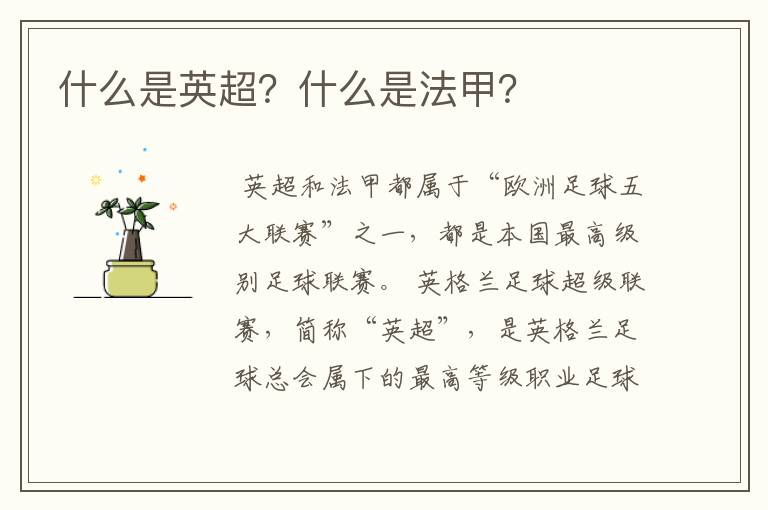 什么是英超?什么是法甲?