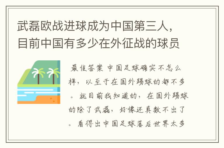 武磊欧战进球成为中国第三人,目前中国有多少在外征战的球员?