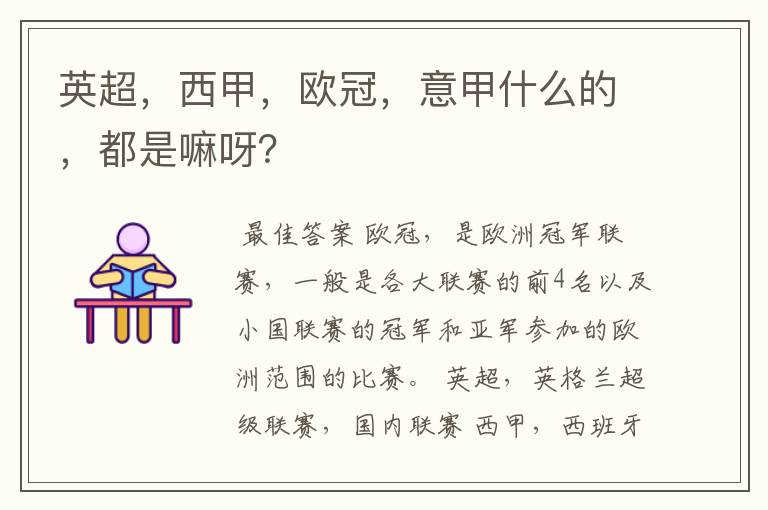 英超,西甲,欧冠,意甲什么的,都是嘛呀?